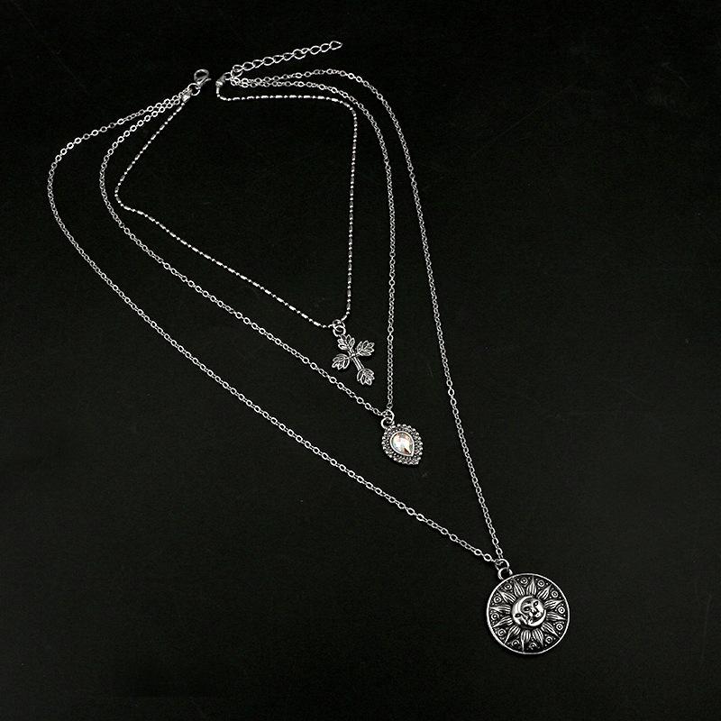 Multi-layer Antique Silver Necklace with 3 Symbolic Pendants-Necklaces-Innovato Design-Innovato Design