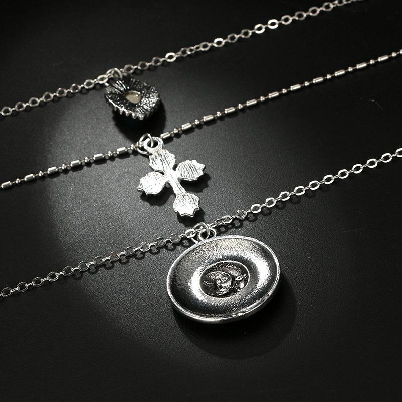 Multi-layer Antique Silver Necklace with 3 Symbolic Pendants-Necklaces-Innovato Design-Innovato Design