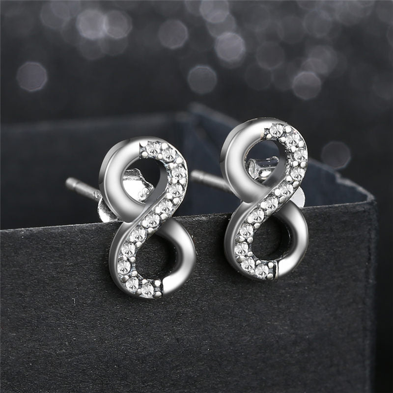 Crystal Infinity 925 Sterling Silver Authentic Fashion Wedding Stud Earrings-Earrings-Innovato Design-Innovato Design