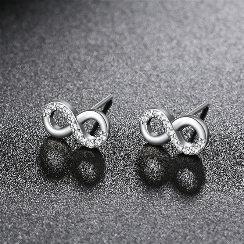 Crystal Infinity 925 Sterling Silver Authentic Fashion Wedding Stud Earrings-Earrings-Innovato Design-Innovato Design