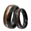 Black Tungsten Carbide in Two-Tone Koa Wood Inlay with Silver Arrow Wedding Band - InnovatoDesign