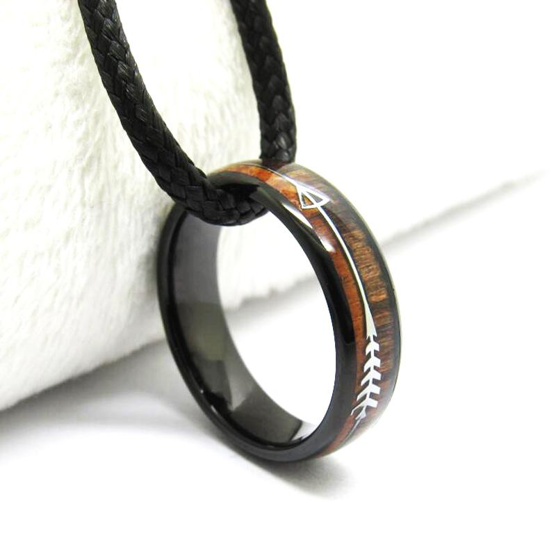 Black Tungsten Carbide in Two-Tone Koa Wood Inlay with Silver Arrow Wedding Band-Rings-Innovato Design-6-6mm-Innovato Design