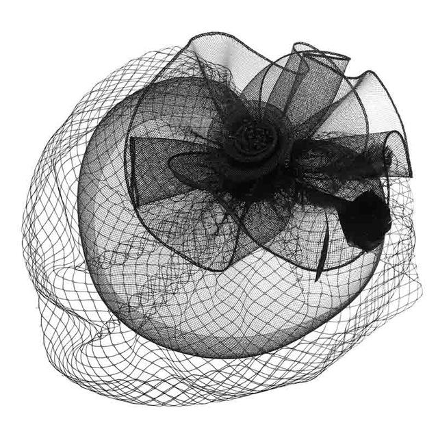 Black Beaded Flower Pillbox Fascinator Hat with Netted Veil and Feathers-Hats-Innovato Design-Innovato Design