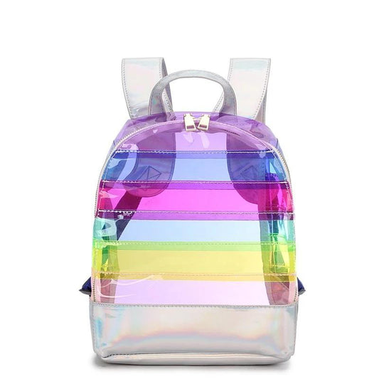 Rainbow Women’s Multicolor Striped Travel Clear Backpack-clear backpack-Innovato Design-Purple-25.5X12XH30cm-Innovato Design