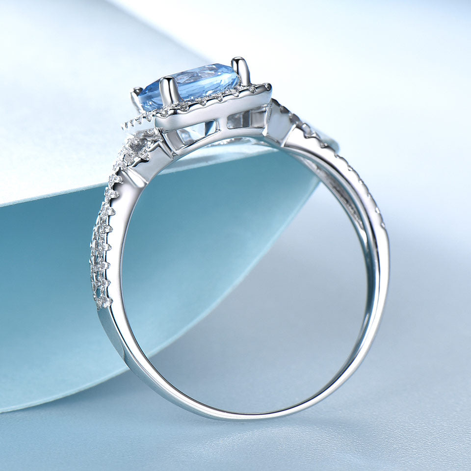 Sky Blue Topaz and Cubic Zirconia 925 Sterling Silver Engagement Ring-Rings-Innovato Design-5-Innovato Design