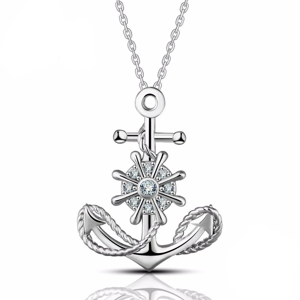 Sterling Silver Wheel and Anchor Pendant Necklace-Necklaces-Innovato Design-Innovato Design