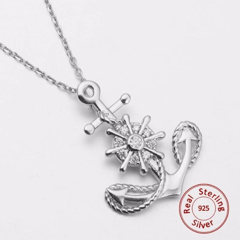 Sterling Silver Wheel and Anchor Pendant Necklace-Necklaces-Innovato Design-Innovato Design