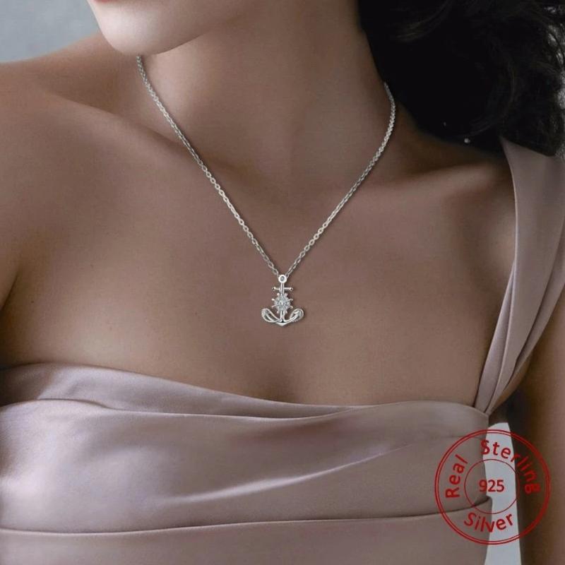 Sterling Silver Wheel and Anchor Pendant Necklace-Necklaces-Innovato Design-Innovato Design