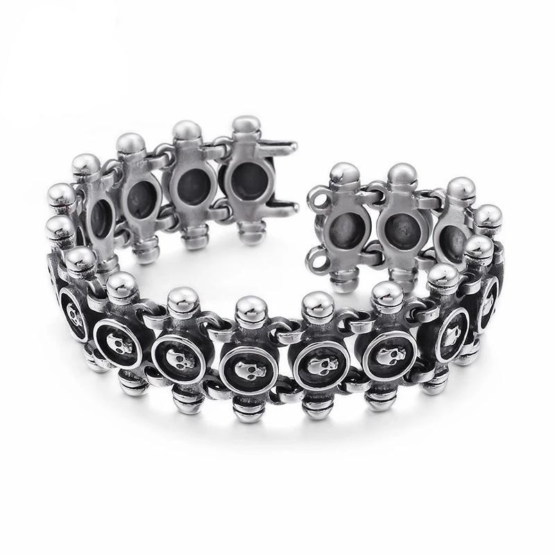 Men’s Stainless Steel Matte Linking Skull Charm Bracelet-Skull Bracelet-Innovato Design-Innovato Design