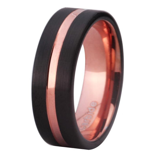 8mm Black and Rose-Gold-Plated Tungsten Carbide Wedding Band-Rings-Innovato Design-6-Innovato Design