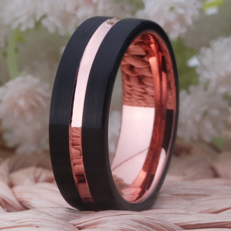 8mm Black and Rose-Gold-Plated Tungsten Carbide Wedding Band-Rings-Innovato Design-6-Innovato Design