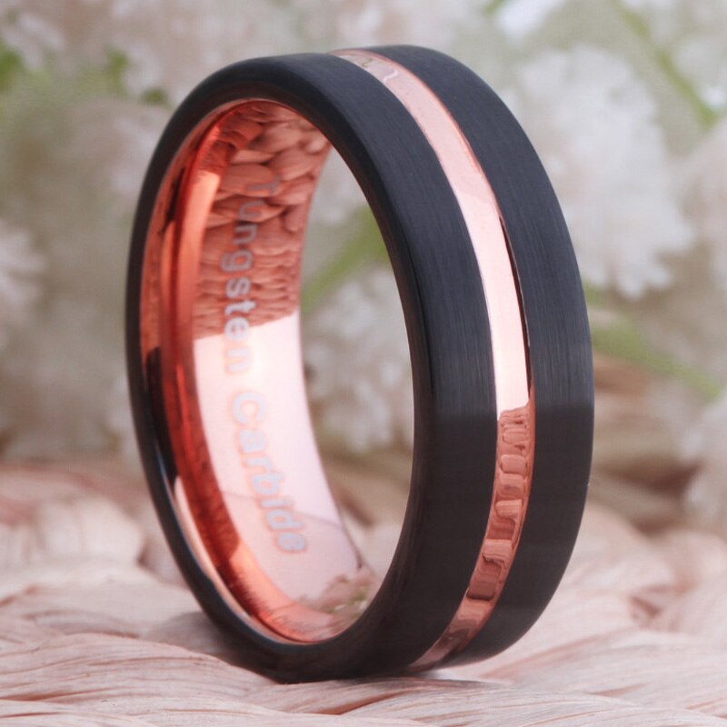 8mm Black and Rose-Gold-Plated Tungsten Carbide Wedding Band-Rings-Innovato Design-6-Innovato Design
