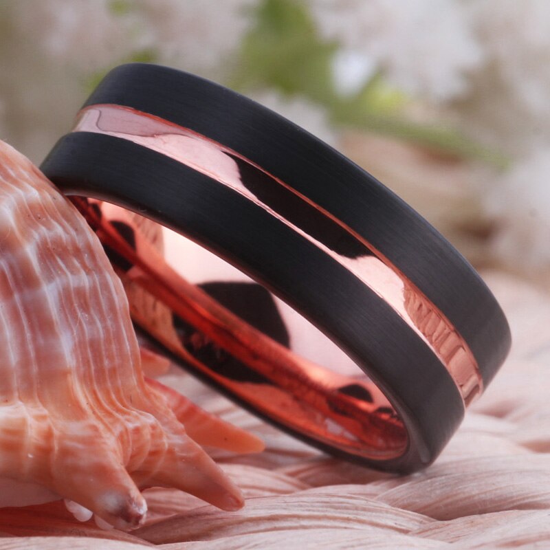 8mm Black and Rose-Gold-Plated Tungsten Carbide Wedding Band-Rings-Innovato Design-6-Innovato Design
