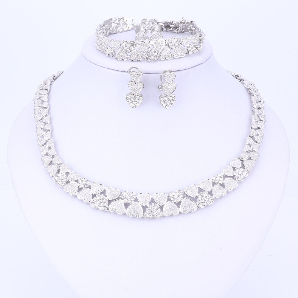 Gold/Silver Color Crystal Heart Necklace, Bracelet, Earrings & Ring Wedding Jewelry Set-Jewelry Sets-Innovato Design-Gold-Innovato Design