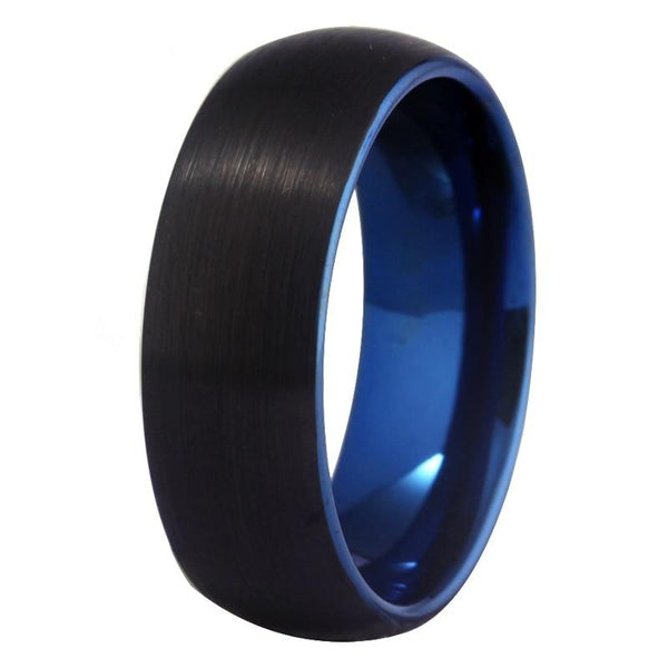 8mm Classic Blue and Black-Plated Tungsten Fashion Wedding Ring