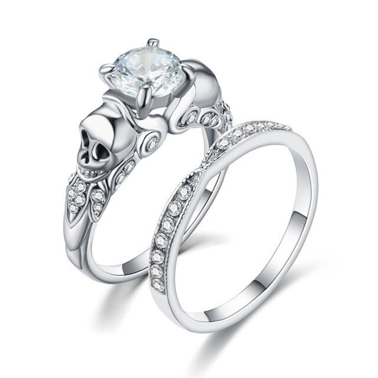 Skull and Cubic Zirconia Punk Style Biker Engagement Ring-Rings-Innovato Design-10-Innovato Design