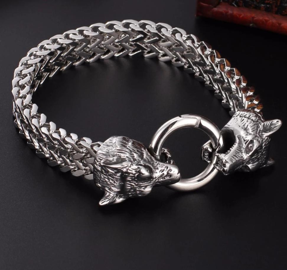 Stainless Steel Gothic Wolf Figaro Chain Bracelets-Bracelets-Innovato Design-Innovato Design