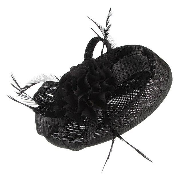 Vintage Hair Clip Flower Fascinator Hat with Feathers-Hats-Innovato Design-Black-Innovato Design