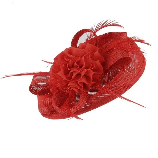 Vintage Hair Clip Flower Fascinator Hat with Feathers-Hats-Innovato Design-Red-Innovato Design