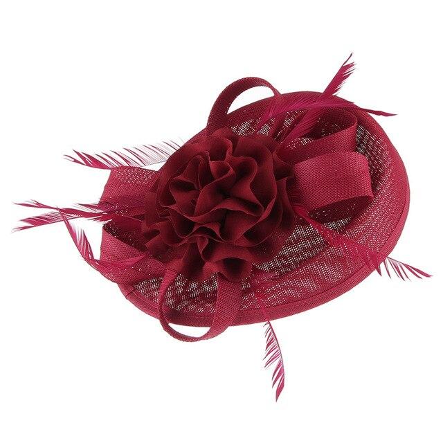 Vintage Hair Clip Flower Fascinator Hat with Feathers-Hats-Innovato Design-Dark Rose Red-Innovato Design