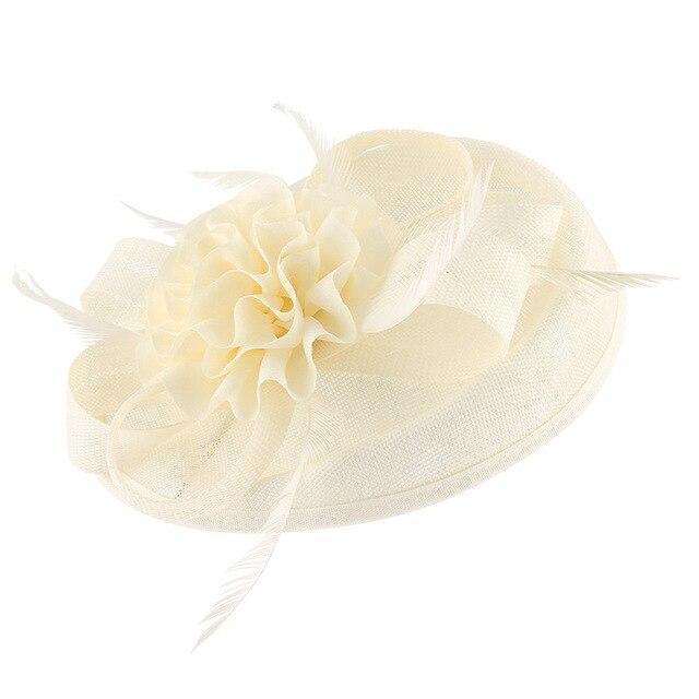 Vintage Hair Clip Flower Fascinator Hat with Feathers-Hats-Innovato Design-Beige-Innovato Design
