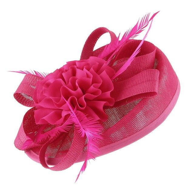 Vintage Hair Clip Flower Fascinator Hat with Feathers-Hats-Innovato Design-Rose Red-Innovato Design