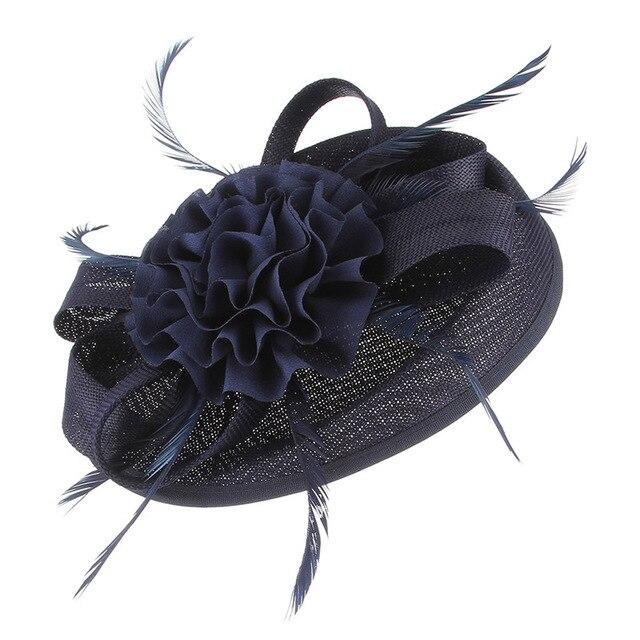 Vintage Hair Clip Flower Fascinator Hat with Feathers-Hats-Innovato Design-Navy Blue-Innovato Design
