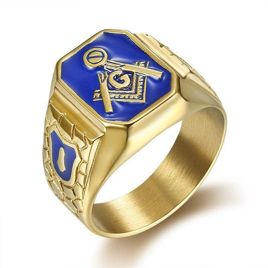 Masonic Gold-Plated Titanium Fashion Ring-Rings-Innovato Design-8-Innovato Design