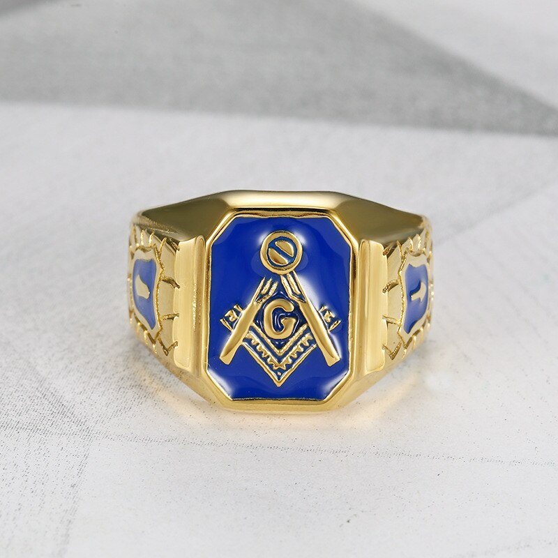 Masonic Gold-Plated Titanium Fashion Ring-Rings-Innovato Design-8-Innovato Design