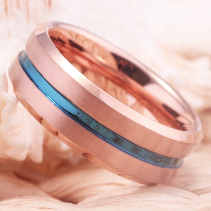 8mm Rose Gold Bevel with Blue Groove Tungsten Carbide Fashion Wedding Ring-Rings-Innovato Design-6-Innovato Design