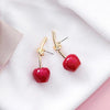 Gold & Red Round Dangle Cherry Earrings