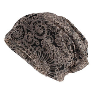 Hip-hop Floral Geometric Rayon Beanie or Scarf-Hats-Innovato Design-Black-Innovato Design