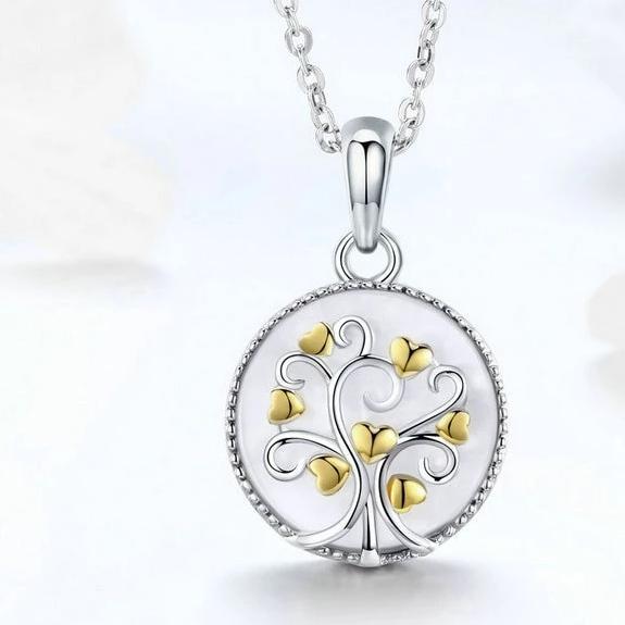 925 Sterling Silver Tree of Life with Gold Plated Hearts Pendant Necklace-Necklaces-Innovato Design-Innovato Design