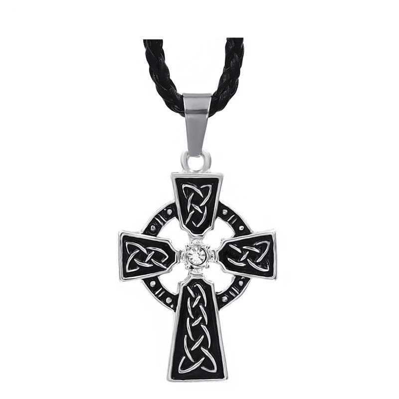 Irish Celtic Cross with Zirconia Pendant Necklace-Necklaces-Innovato Design-Innovato Design