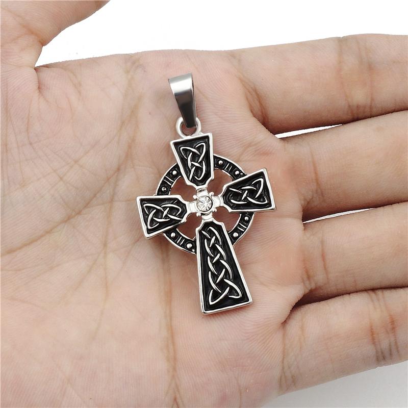 Irish Celtic Cross with Zirconia Pendant Necklace-Necklaces-Innovato Design-Innovato Design