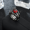 Red Crystal and Black Rose Flower Wedding Ring