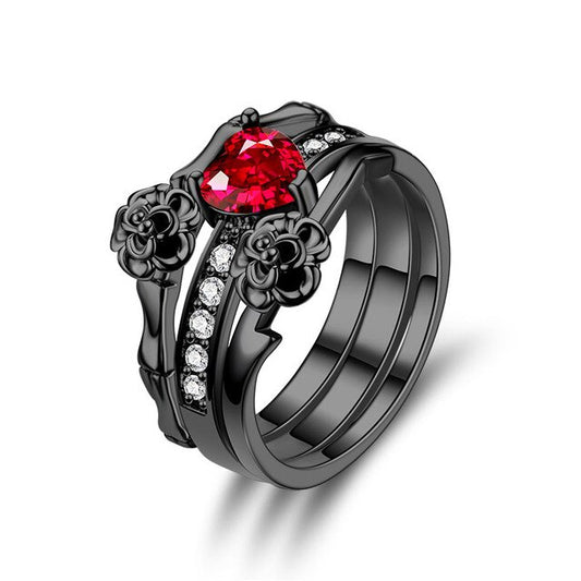 Red Crystal and Black Rose Flower Wedding Ring-Rings-Innovato Design-10-Innovato Design