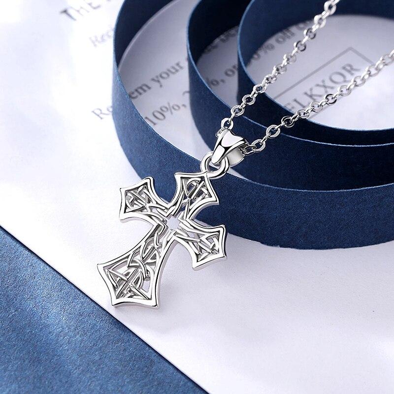 925 Sterling Silver Catholic Cross with Celtic Knot Inlay Pendant Necklace-Necklaces-Innovato Design-Innovato Design