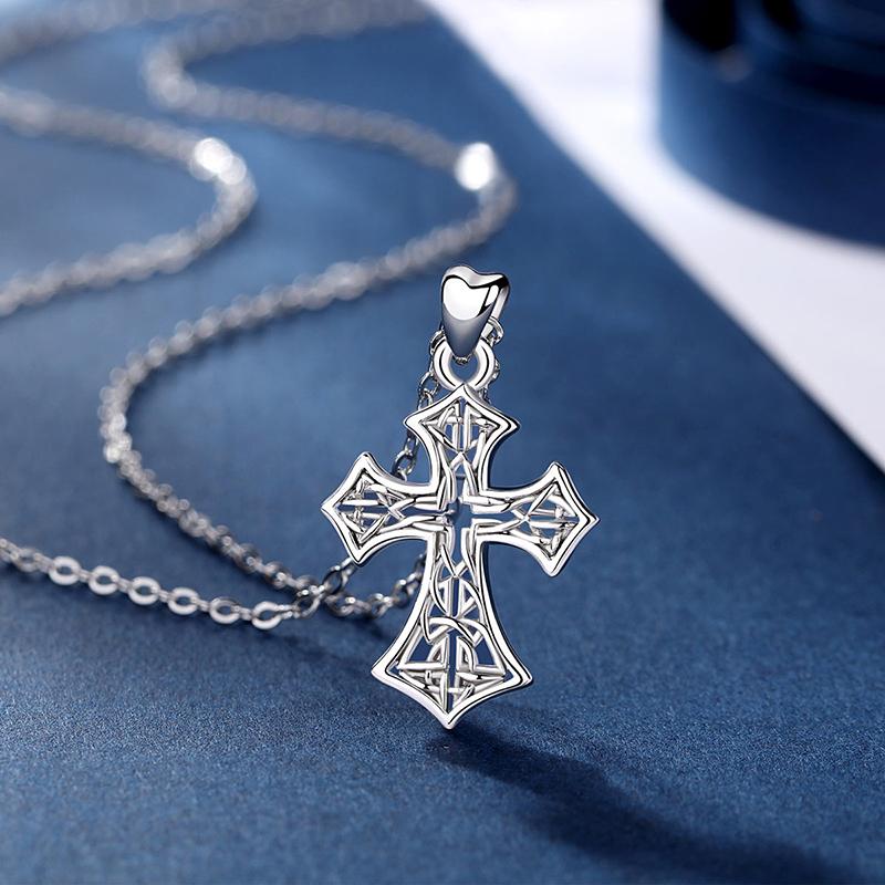 925 Sterling Silver Catholic Cross with Celtic Knot Inlay Pendant Necklace-Necklaces-Innovato Design-Innovato Design