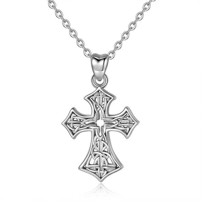 925 Sterling Silver Catholic Cross with Celtic Knot Inlay Pendant Necklace-Necklaces-Innovato Design-Innovato Design