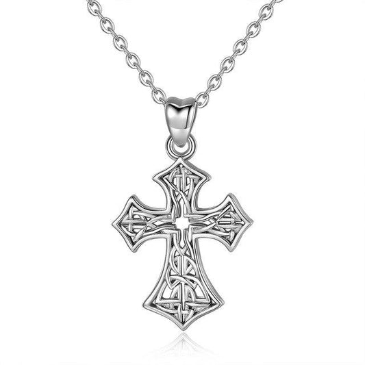 925 Sterling Silver Catholic Cross with Celtic Knot Inlay Pendant Necklace-Necklaces-Innovato Design-Innovato Design