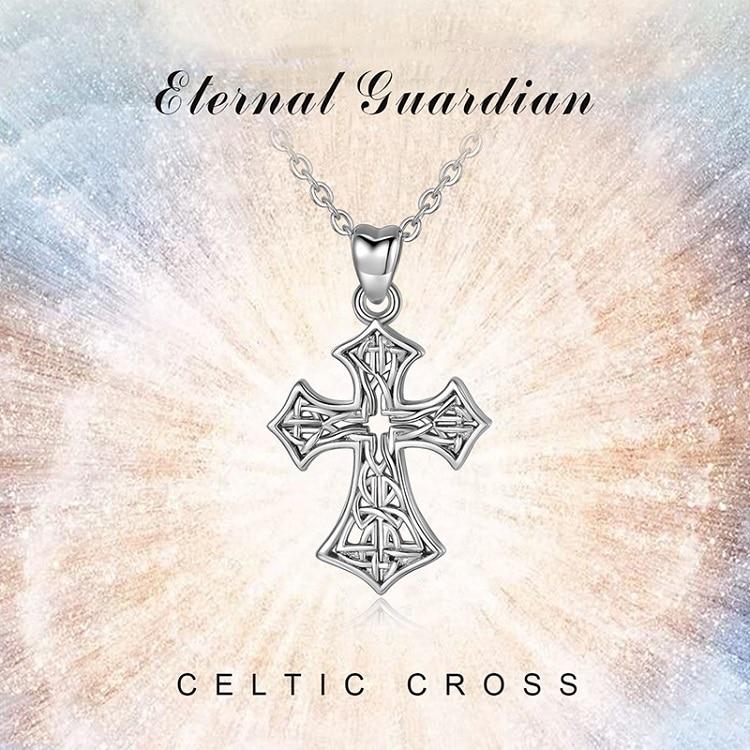925 Sterling Silver Catholic Cross with Celtic Knot Inlay Pendant Necklace-Necklaces-Innovato Design-Innovato Design