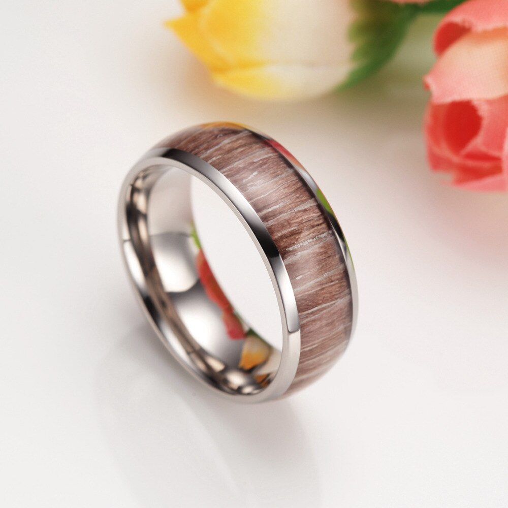 8mm Mahogany Wood Inlay Domed with Polished Edges Titanium Fashion Wedding Band-Rings-Innovato Design-7-Innovato Design