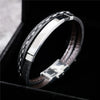 Custom Engrave Cowhide Leather and Stainless Steel Fashion Bracelet-Bracelets-Innovato Design-Black-Innovato Design