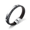 Custom Engrave Cowhide Leather and Stainless Steel Fashion Bracelet-Bracelets-Innovato Design-Silver-Innovato Design