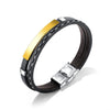 Custom Engrave Cowhide Leather and Stainless Steel Fashion Bracelet-Bracelets-Innovato Design-Gold-Innovato Design