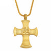 Golden Ethiopian Cross Pendant Necklace with Lion of Judah Engraving - InnovatoDesign