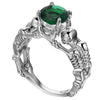 Skull, Bone, Skeleton and Cubic Zirconia Punk Biker Engagement Ring-Rings-Innovato Design-11-Silver Green-Innovato Design