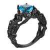 Skull, Bone, Skeleton and Cubic Zirconia Punk Biker Engagement Ring-Rings-Innovato Design-11-Black Blue-Innovato Design