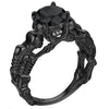 Skull, Bone, Skeleton and Cubic Zirconia Punk Biker Engagement Ring-Rings-Innovato Design-11-Black-Innovato Design